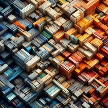 An abstract pattern of colorful wooden blocks. A high-quality AI-generated photo.