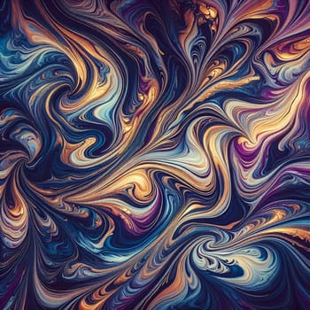 Abstract artwork featuring swirling patterns in shades of blue, purple, and gold. A high-quality AI-generated photo.
