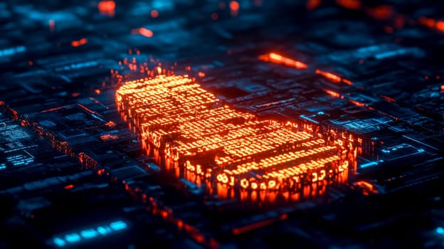 Binary code forming a glowing digital footprint on a complex, futuristic circuit board, symbolizing digital identity, cybersecurity, and data protection in the digital age