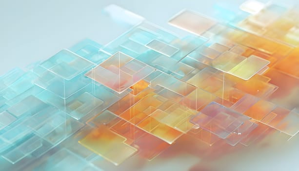 layers of translucent squares moving in a synchronized flow, resembling dynamic data visualization, AI generated