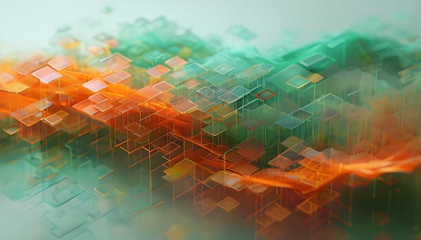 layers of translucent squares moving in a synchronized flow, resembling dynamic data visualization, AI generated