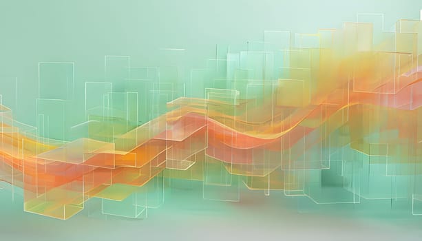 layers of translucent squares moving in a synchronized flow, resembling dynamic data visualization, AI generated