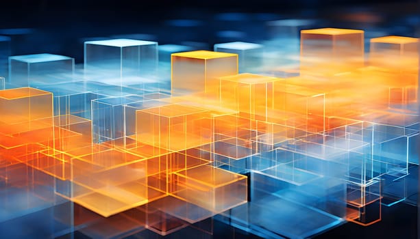 layers of translucent squares moving in a synchronized flow, resembling dynamic data visualization, AI generated