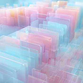 layers of translucent squares moving in a synchronized flow, resembling dynamic data visualization, AI generated