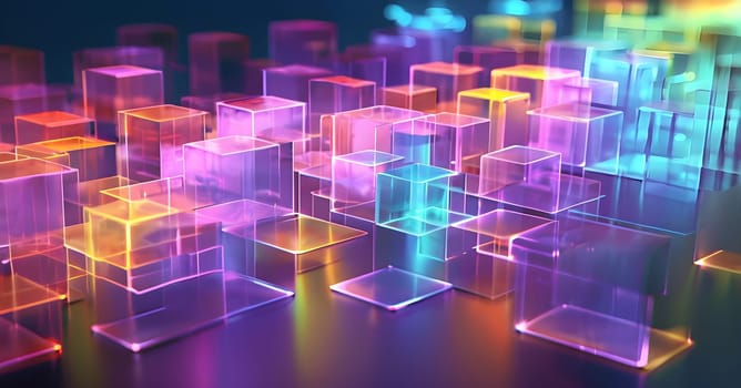 layers of translucent squares moving in a synchronized flow, resembling dynamic data visualization, AI generated
