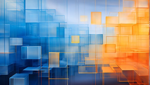layers of translucent squares moving in a synchronized flow, resembling dynamic data visualization, AI generated