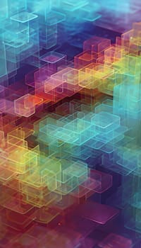 layers of translucent squares moving in a synchronized flow, resembling dynamic data visualization, AI generated