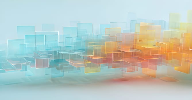 layers of translucent squares moving in a synchronized flow, resembling dynamic data visualization, AI generated