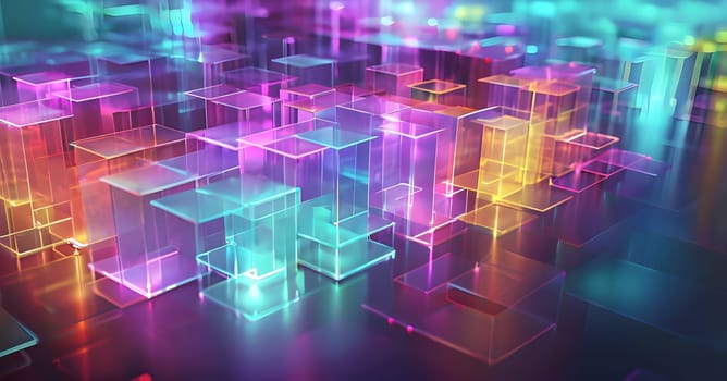 layers of translucent squares moving in a synchronized flow, resembling dynamic data visualization, AI generated