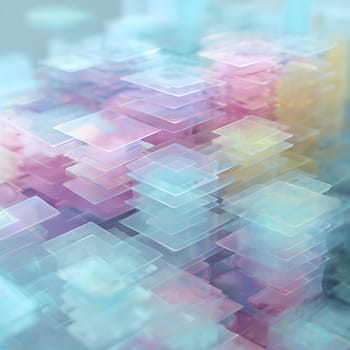 layers of translucent squares moving in a synchronized flow, resembling dynamic data visualization, AI generated