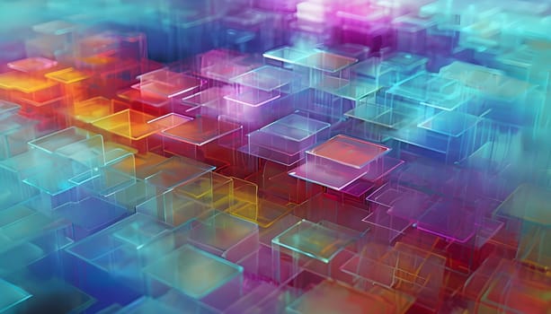 layers of translucent squares moving in a synchronized flow, resembling dynamic data visualization, AI generated
