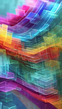 layers of translucent squares moving in a synchronized flow, resembling dynamic data visualization, AI generated