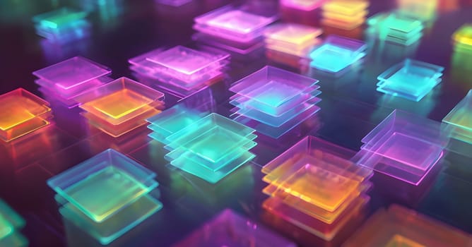 layers of translucent squares moving in a synchronized flow, resembling dynamic data visualization, AI generated