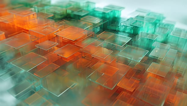 layers of translucent squares moving in a synchronized flow, resembling dynamic data visualization, AI generated