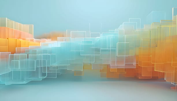 layers of translucent squares moving in a synchronized flow, resembling dynamic data visualization, AI generated