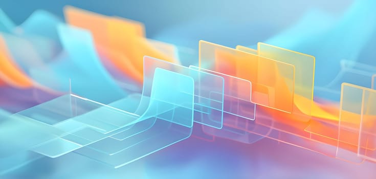 layers of translucent squares moving in a synchronized flow, resembling dynamic data visualization, AI generated