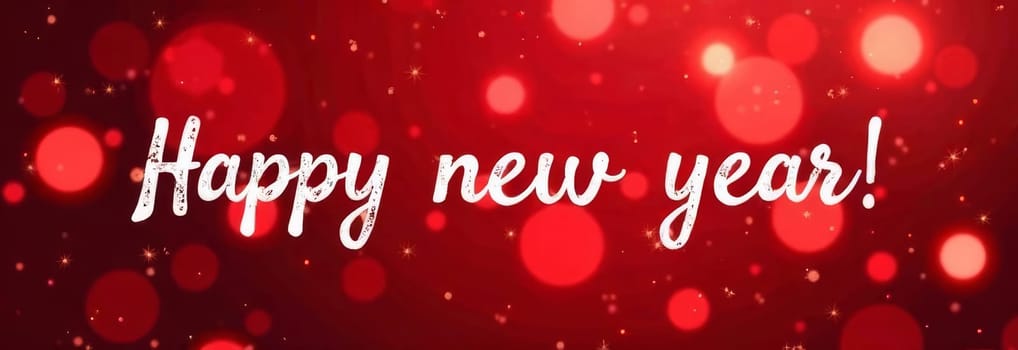 Bright red background adorned with playful bubbles creates a festive atmosphere. The message Happy New Year invites cheerful celebrations and hopes for new beginnings in the coming year.