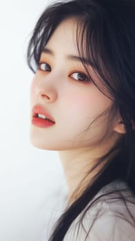 Studio portrait of a young beautiful Asian woman on white background.