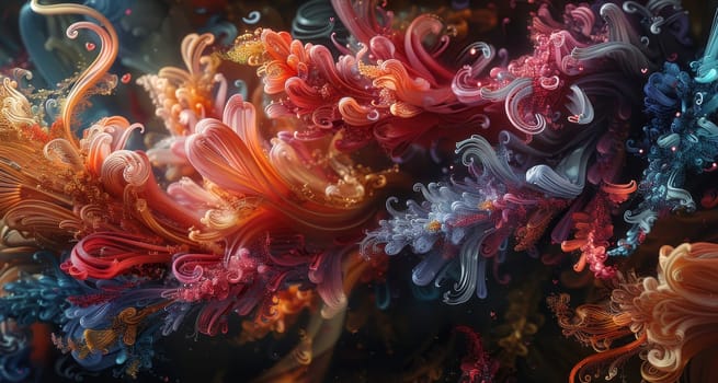 Swirling patterns in bright colors create a mesmerizing abstract artwork filled with energy. The intricate designs intertwine, producing a stunning visual experience that captivates the eye.
