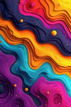 This artwork displays a captivating arrangement of flowing, colorful layers in shades of blue, orange, pink, and purple. The smooth forms create a dynamic sense of movement and depth.