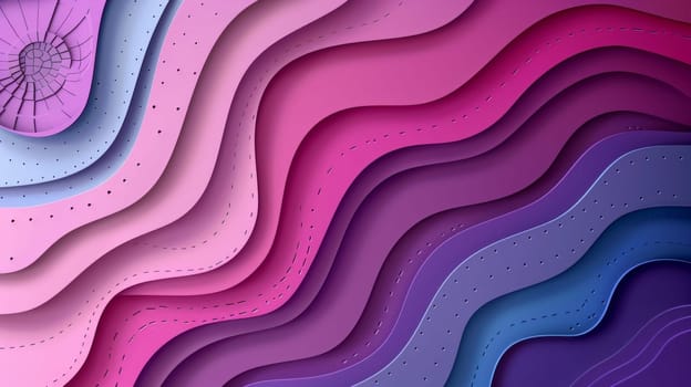 This artwork displays a series of smooth, wavy layers in vibrant shades of pink, purple, and blue. The design creates a visually dynamic and harmonious flow of colors and shapes.