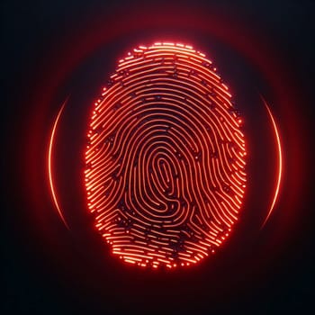 A stylized fingerprint rendered with glowing red lines against a dark background, symbolizing digital security. A high-quality AI-generated photo.