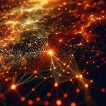 Abstract image of a network of glowing orange lines and points, resembling a complex data structure. A high-quality AI-generated photo.