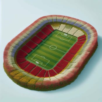 A soccer field made entirely of flowers, with different colored sections representing the seats in a stadium. A high-quality AI-generated photo.