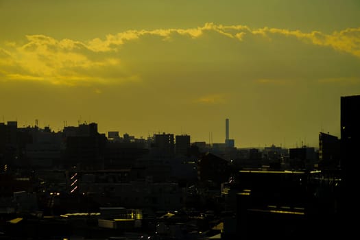 urban landscape at sunset. Shooting Location: Shinjuku Ward, Tokyo