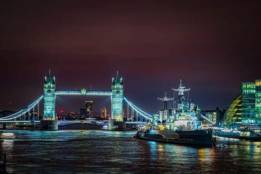 night view of london bridge. Shooting Location: UK, London