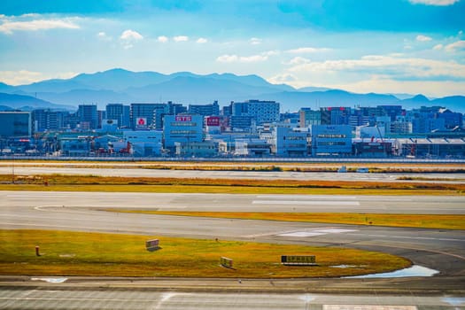 Fukuoka Airport and mountain scenery. Shooting Location: Fukuoka prefecture