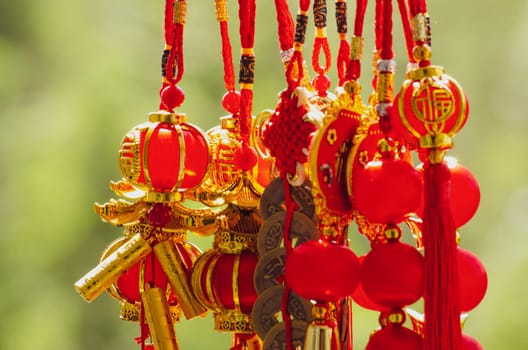 Chinese New Year lanterns and decoration with Chinese word meaning Good Fortune and Blessing. Chinese New Year concept.