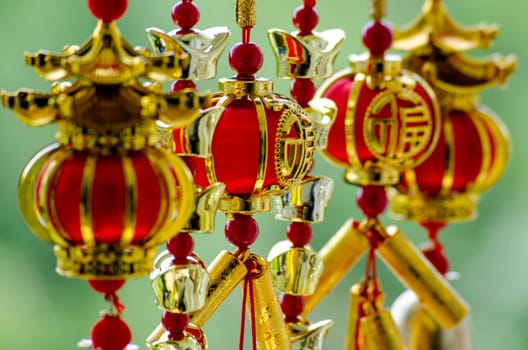 Chinese New Year lanterns and decoration with Chinese word meaning Good Fortune and Blessing. Chinese New Year celebration concept