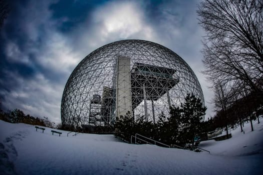 biosphere in the snow. Shooting Location: montreal, canada