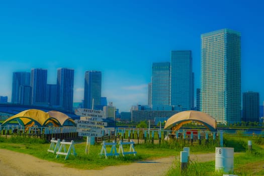 Urban campsite (Koto Ward). Shooting Location: Koto Ward, Tokyo