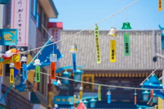 Colorful wind chimes and blue sky. Shooting Location: Kawasaki City, Kanagawa Prefecture