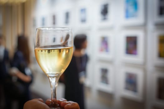 Champagne in art gallery. Shooting Location: Shibuya -ku, Tokyo