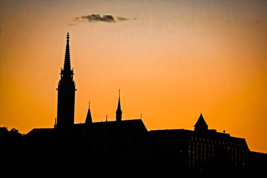 Cityscape with sunset and dramatic silhouettes. Shooting Location: Hungary, Budapest