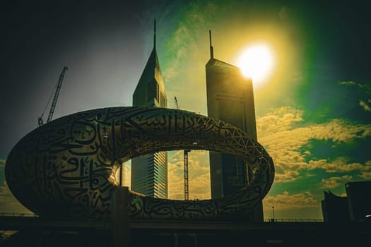 Futuristic museums and skyscrapers. Shooting Location: dubai
