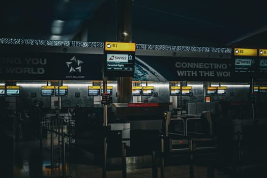 airport check-in counter. Shooting Location: UK, London