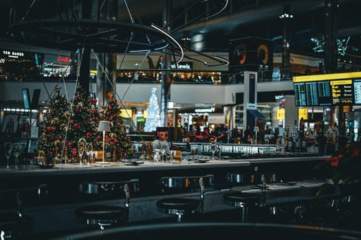 Christmas decorations and bar. Shooting Location: UK, London