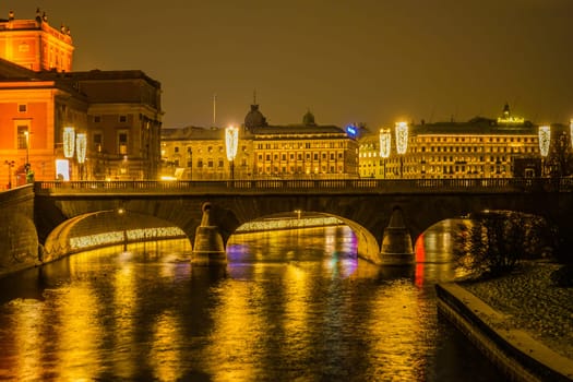 City lights shining on the bridge. Shooting Location: sweden, stockholm