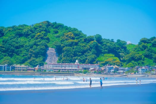 beach and green mountains. Shooting Location: Niigata Prefecture