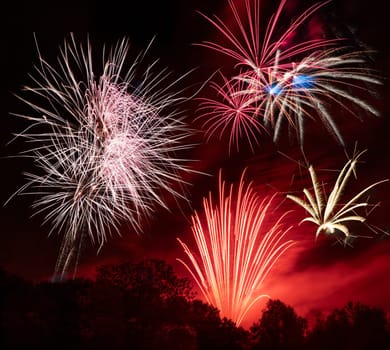 Firework display on the night sky at a festival