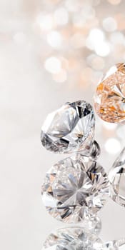 Diamonds with sparkling facets on bokeh background, concept of luxury and elegance, AI generated