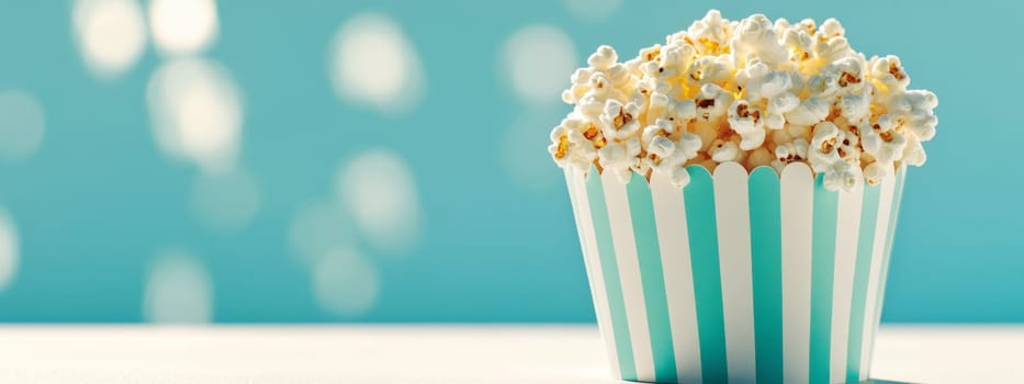 Popcorn in paper cup on pristine solid color background, fun party concept, AI Generated