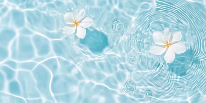 Pink flowers floating on water surface with ripples, perfect for SPA background, AI generated