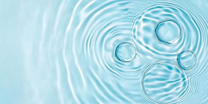 Ripples in clear blue water with abstract circular patterns, suitable as calming SPA background, AI generated