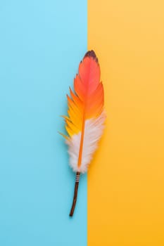 Nation indigenous peoples day concept, Colorful feather on minimslist color background, AI generated