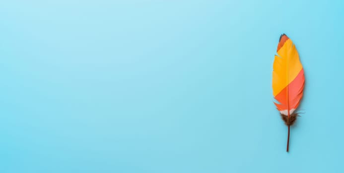Nation indigenous peoples day concept, Colorful feather on minimslist color background, AI generated